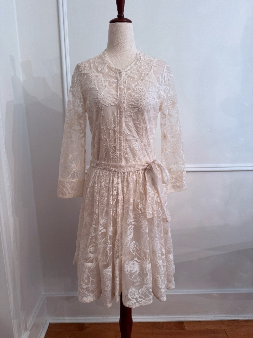 Maje Ivory Floral Embroidered Lace Shirtdress with Slip Long Sleeve Sz 38